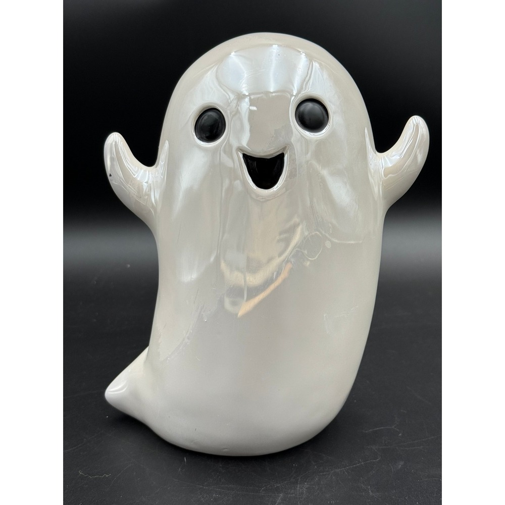 Iridescent Ceramic Ghost Figurine Halloween Decor Pearlescent White 8.5"